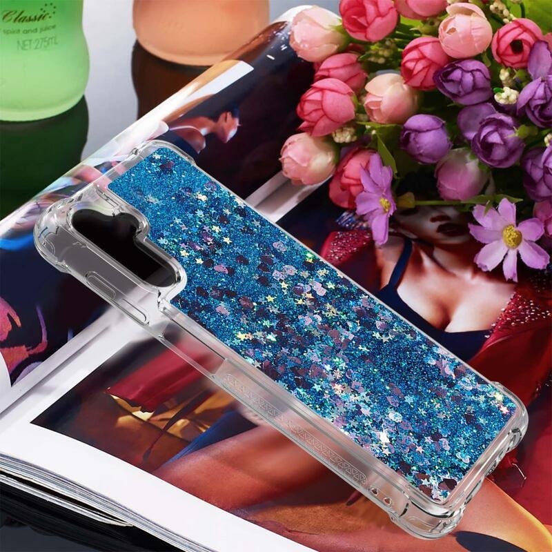 Glitter homokóra zselés tok Samsung Galaxy A34 5G - kék/szív