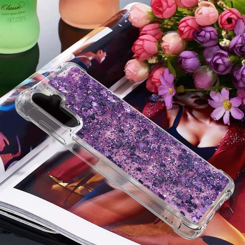 Glitter homokóra zselés tok Samsung Galaxy A34 5G - sötét lila/szív