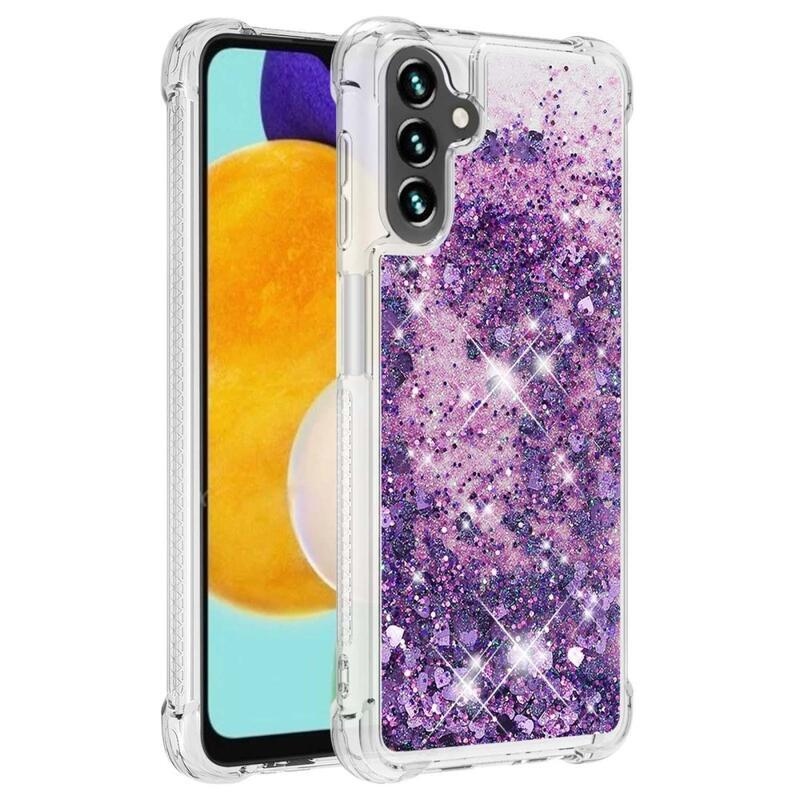 Glitter homokóra zselés tok Samsung Galaxy A34 5G - sötét lila/szív