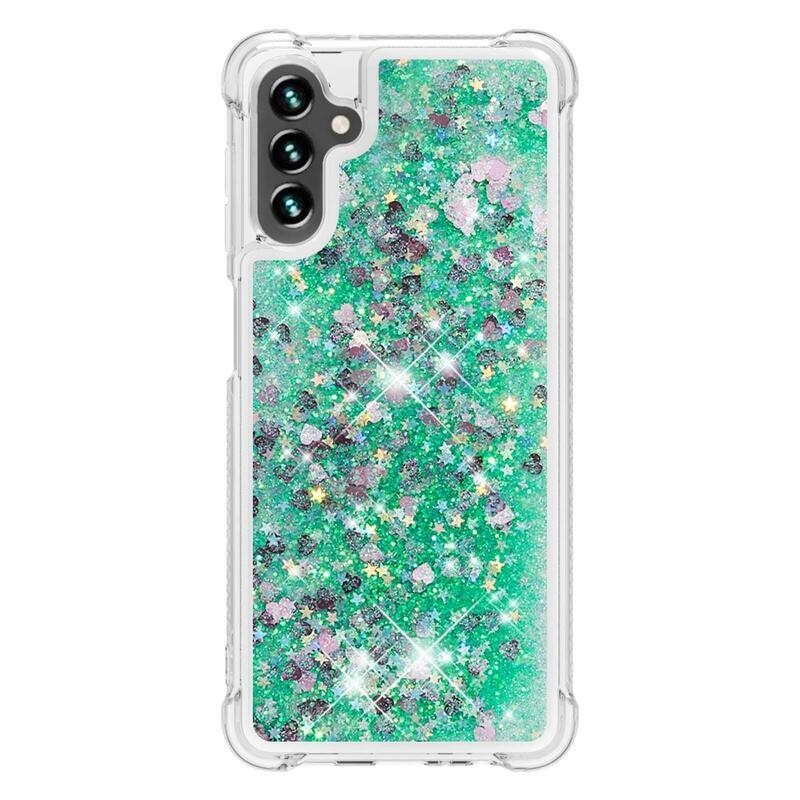 Glitter homokóra zselés tok Samsung Galaxy A34 5G - zöld/szívek