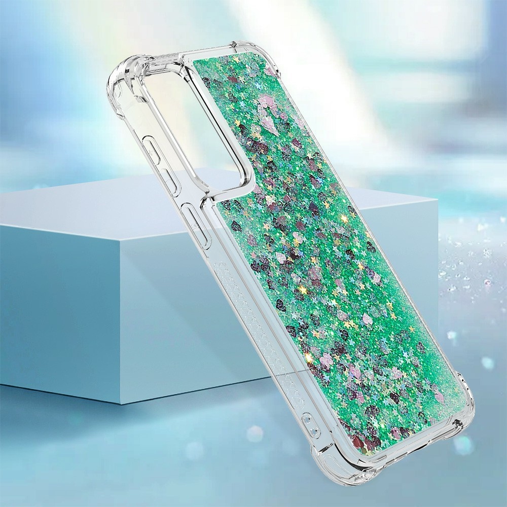 Glitter homokóra zselés tok Samsung Galaxy A37 5G - zöld/szívek