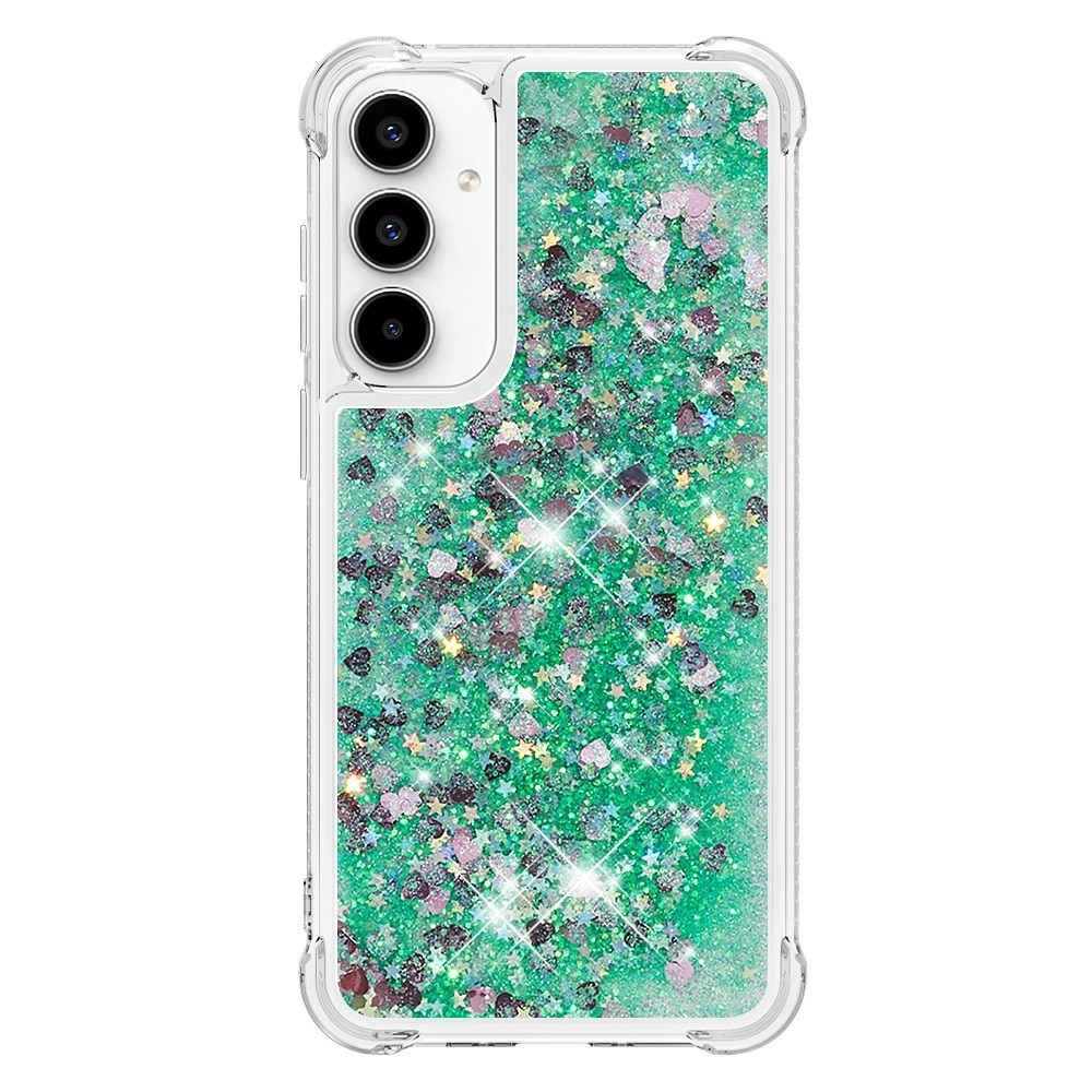 Glitter homokóra zselés tok Samsung Galaxy A37 5G - zöld/szívek