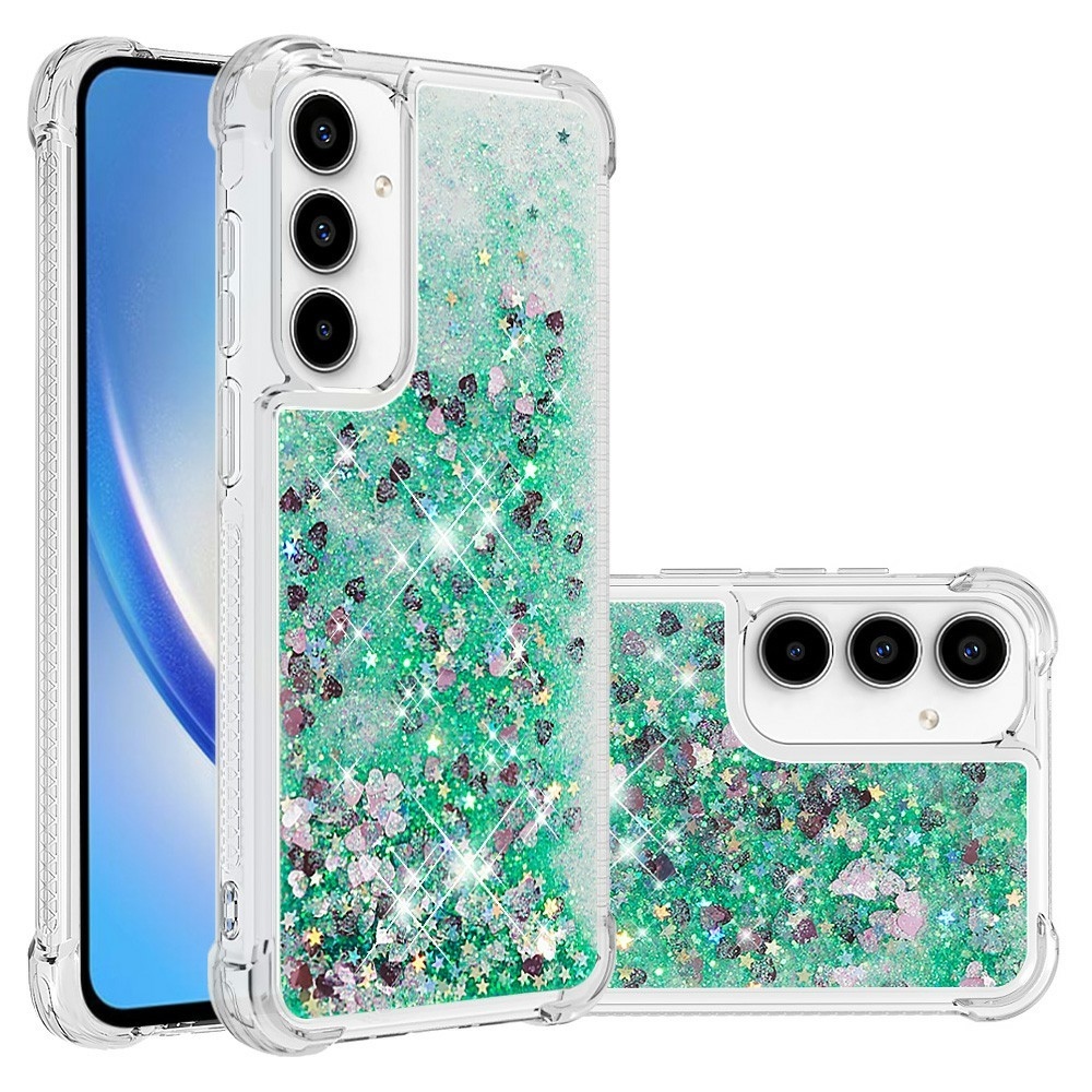 Glitter homokóra zselés tok Samsung Galaxy A37 5G - zöld/szívek