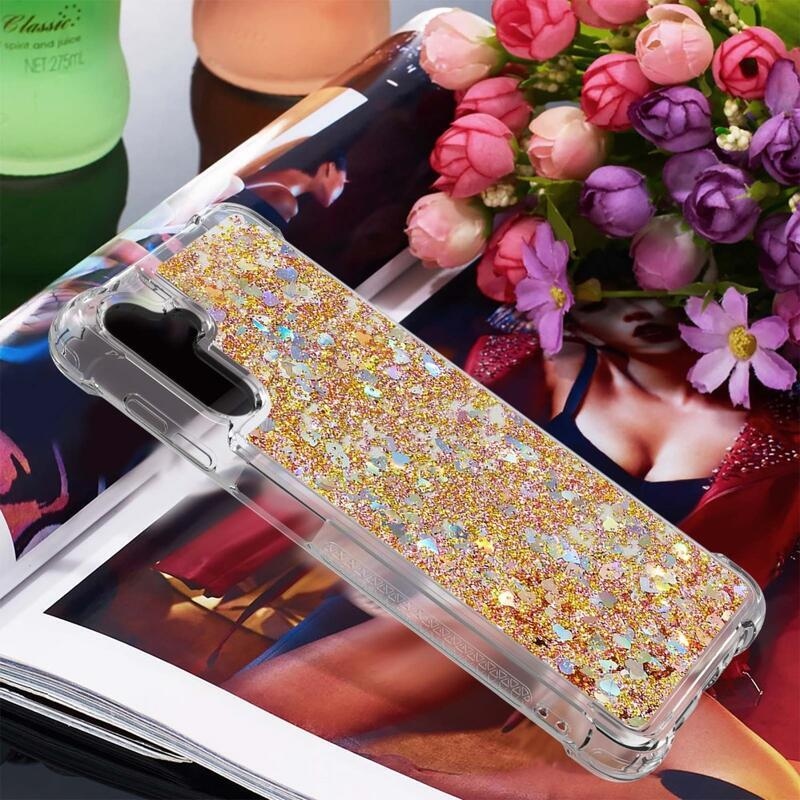 Glitter homokóra zselés tok Samsung Galaxy A54 5G - arany/szív