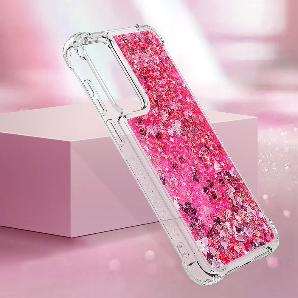 Glitter homokóra zselés tok Samsung Galaxy A57 5G - rózsaszín/szívek