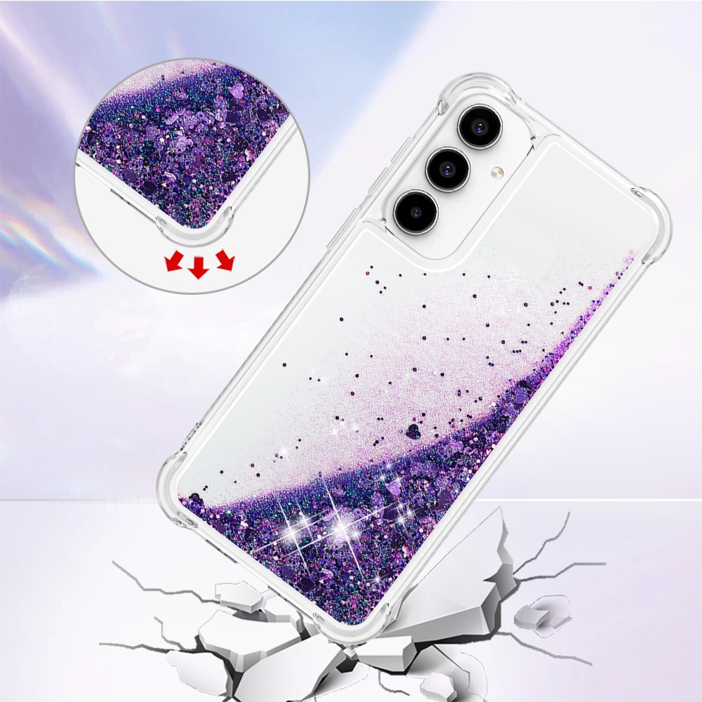 Glitter homokóra zselés tok Samsung Galaxy A57 5G - sötét lila/szív