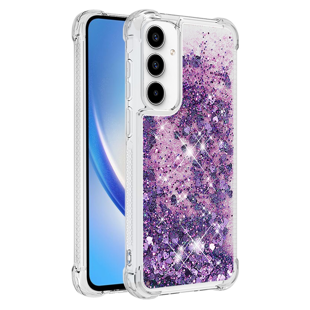 Glitter homokóra zselés tok Samsung Galaxy A57 5G - sötét lila/szív