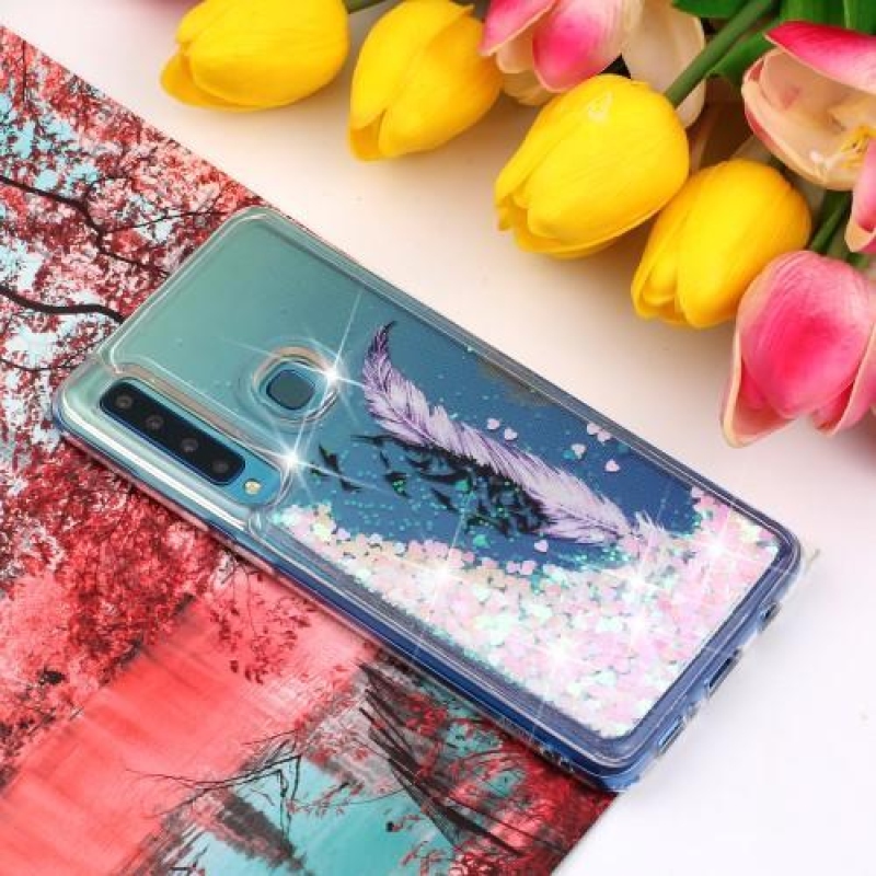 Glitter homokóra zselés tok Samsung Galaxy A9 készülékhez - lila toll