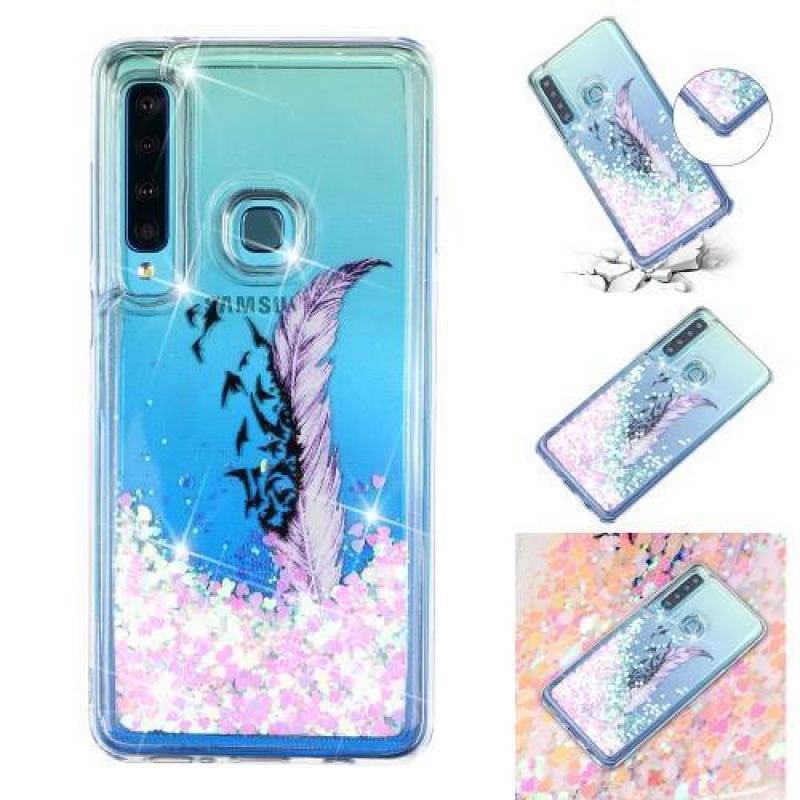 Glitter homokóra zselés tok Samsung Galaxy A9 készülékhez - lila toll