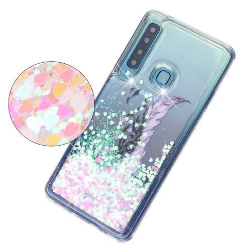 Glitter homokóra zselés tok Samsung Galaxy A9 készülékhez - lila toll