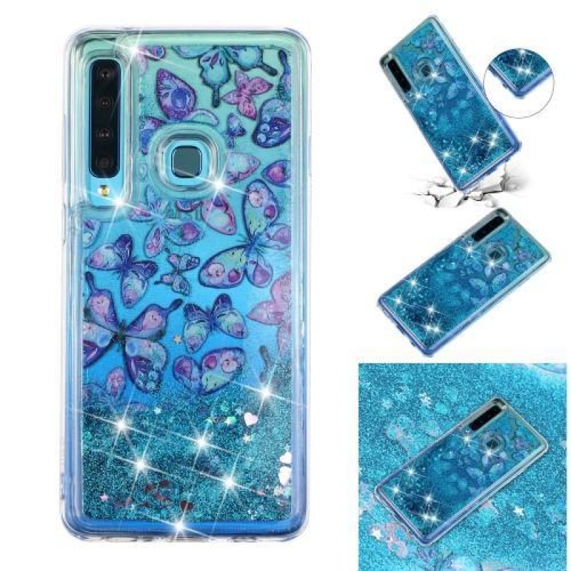 Glitter homokóra zselés tok Samsung Galaxy A9 - kék pillangó