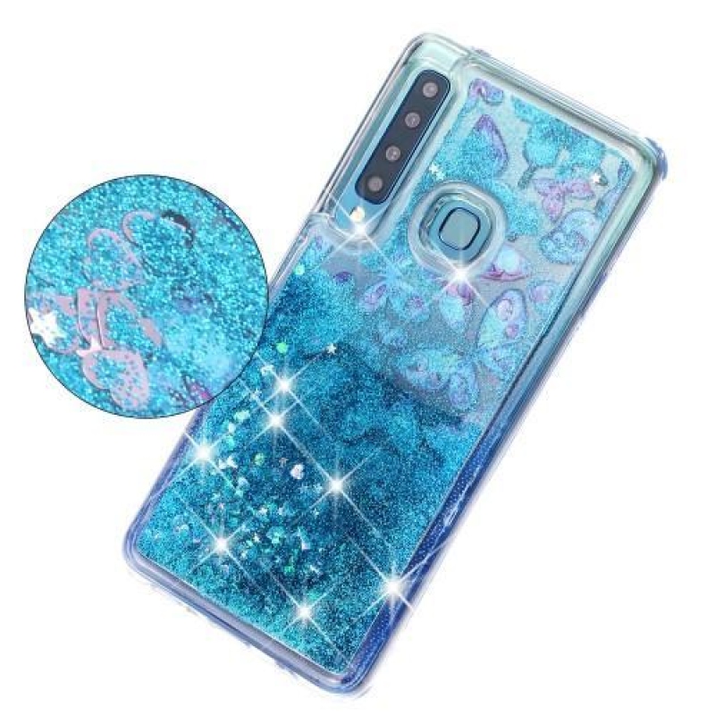 Glitter homokóra zselés tok Samsung Galaxy A9 - kék pillangó