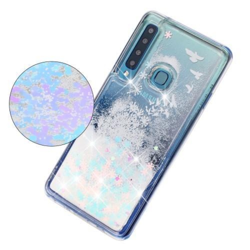 Glitter homokóra zselés tok Samsung Galaxy A9 készülékhez - madarak és pitypang