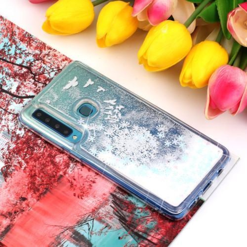 Glitter homokóra zselés tok Samsung Galaxy A9 készülékhez - madarak és pitypang