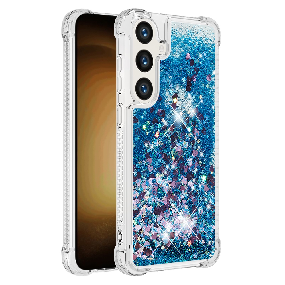Glitteres, önthető gél tok a Samsung Galaxy S26 FE/S25 FE-hez – kék/szívecskékkel