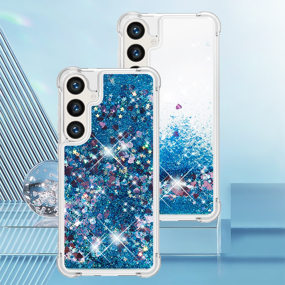 Glitteres, önthető gél tok a Samsung Galaxy S26 FE/S25 FE-hez – kék/szívecskékkel