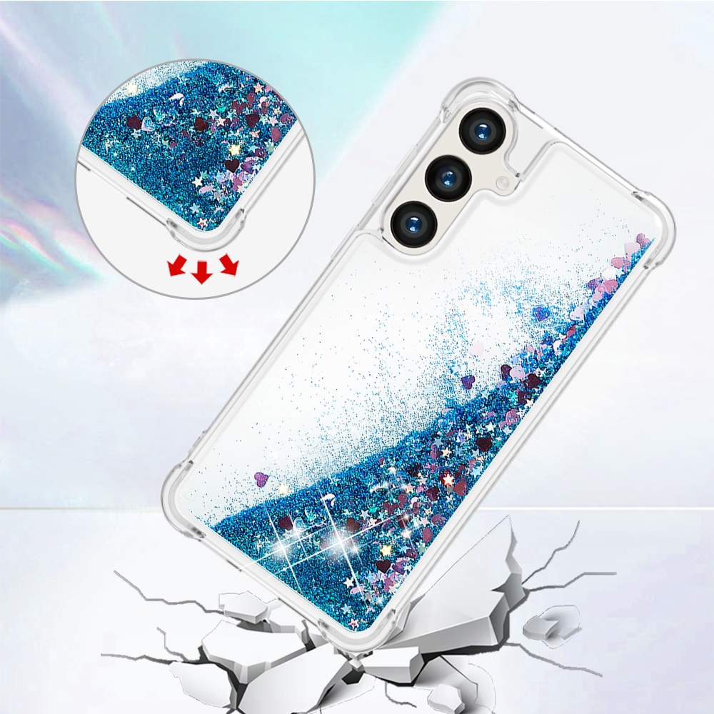 Glitteres, önthető gél tok a Samsung Galaxy S26 FE/S25 FE-hez – kék/szívecskékkel