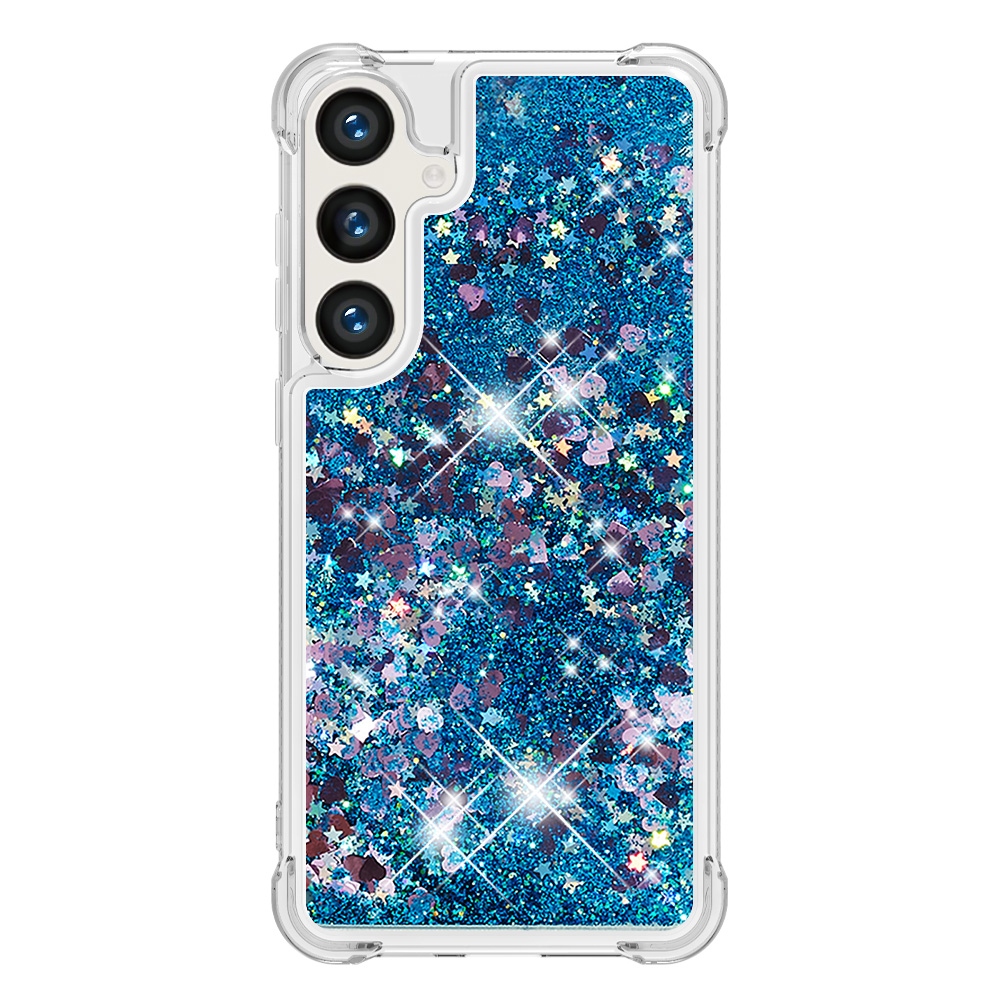 Glitteres, önthető gél tok a Samsung Galaxy S26 FE/S25 FE-hez – kék/szívecskékkel