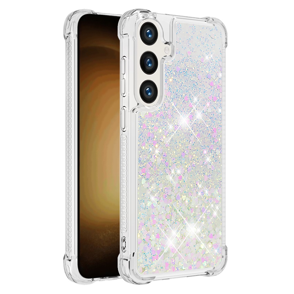 Glitteres, önthető gél tok a Samsung Galaxy S26 FE/S25 FE-hez – rózsaszín-ezüst/szívecskék