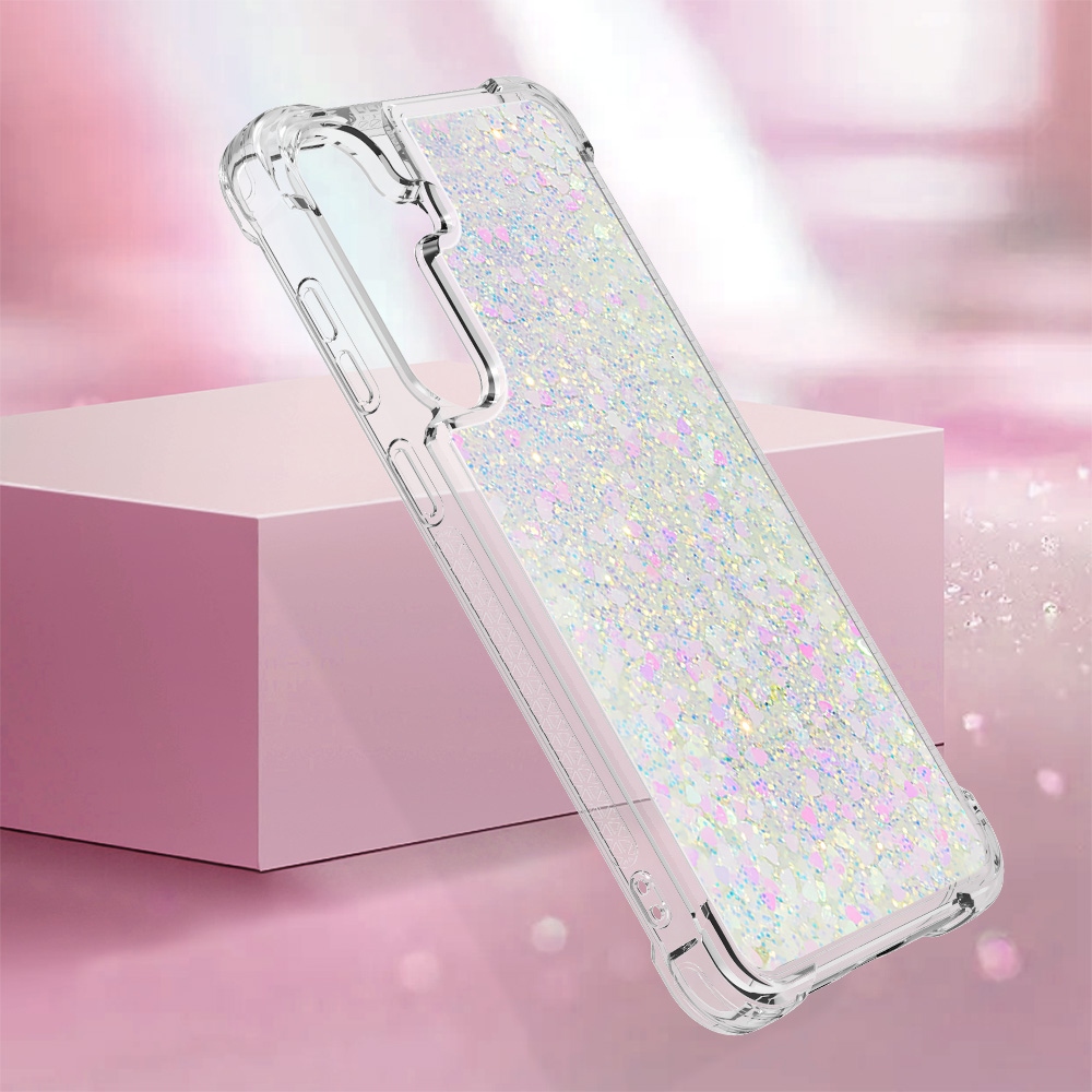 Glitteres, önthető gél tok a Samsung Galaxy S26 FE/S25 FE-hez – rózsaszín-ezüst/szívecskék