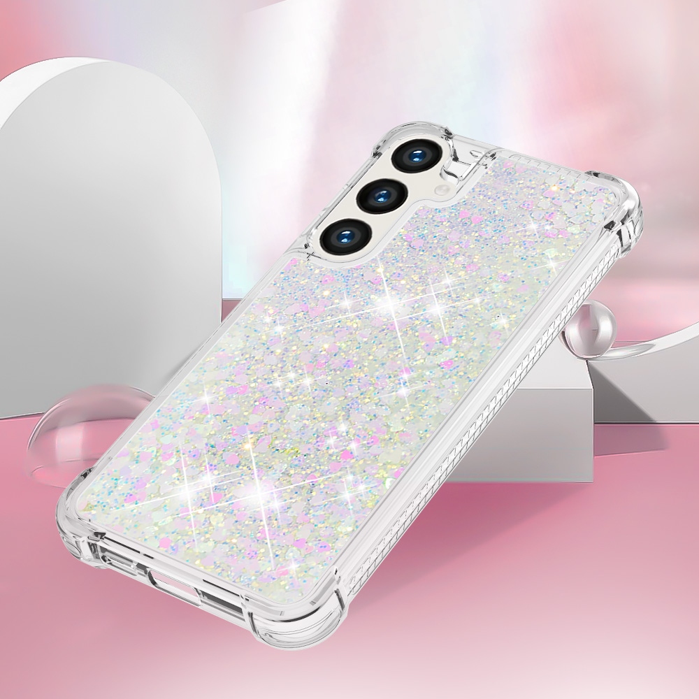 Glitteres, önthető gél tok a Samsung Galaxy S26 FE/S25 FE-hez – rózsaszín-ezüst/szívecskék