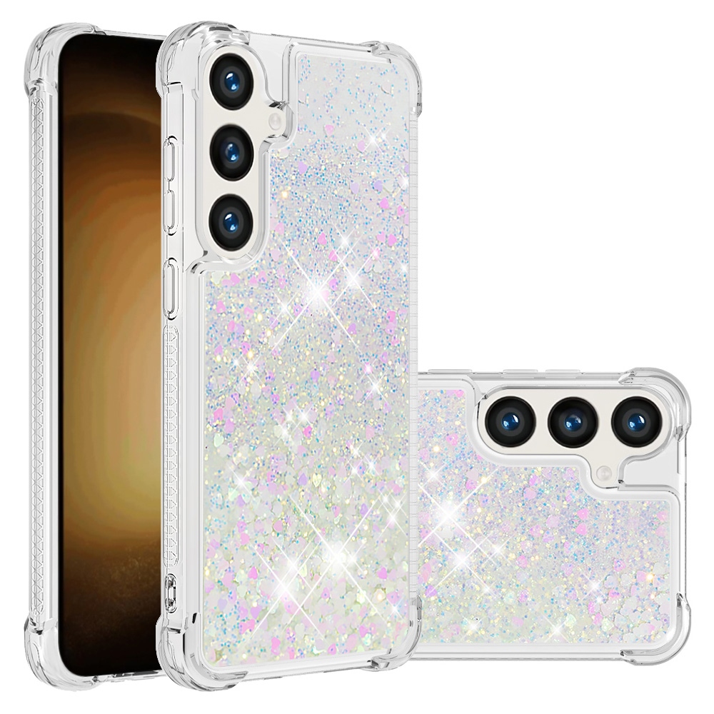 Glitteres, önthető gél tok a Samsung Galaxy S26 FE/S25 FE-hez – rózsaszín-ezüst/szívecskék