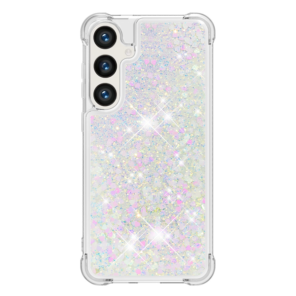 Glitteres, önthető gél tok a Samsung Galaxy S26 FE/S25 FE-hez – rózsaszín-ezüst/szívecskék