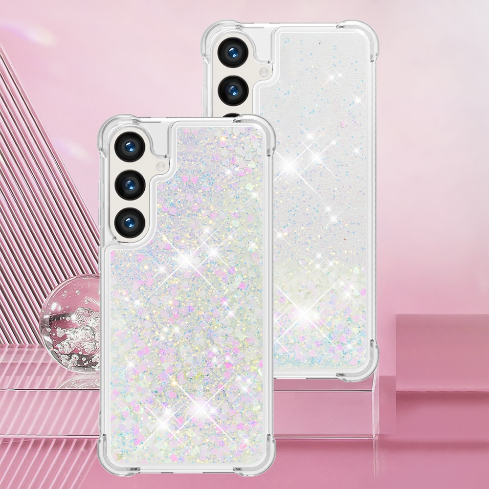 Glitteres, önthető gél tok a Samsung Galaxy S26 FE/S25 FE-hez – rózsaszín-ezüst/szívecskék