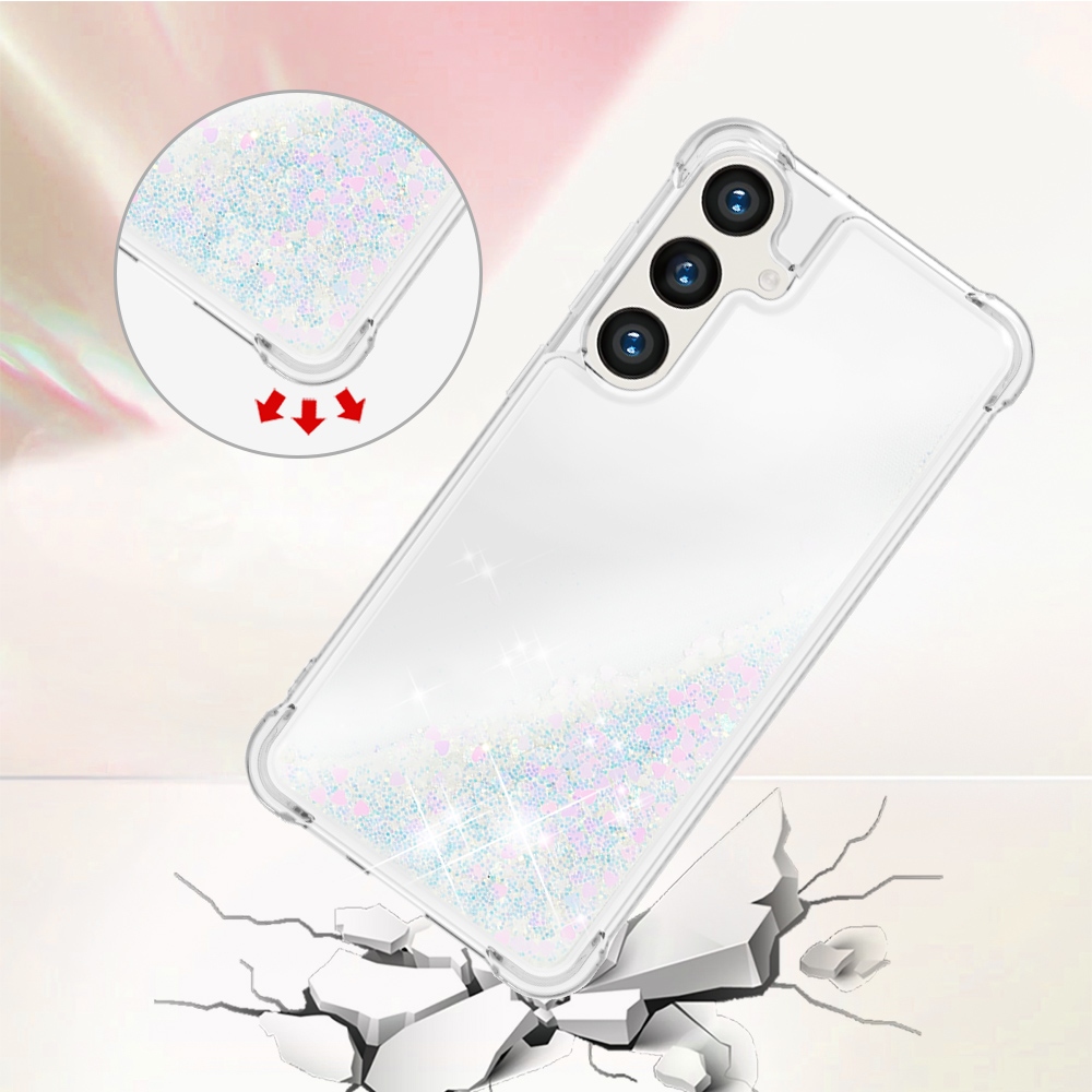 Glitteres, önthető gél tok a Samsung Galaxy S26 FE/S25 FE-hez – rózsaszín-ezüst/szívecskék