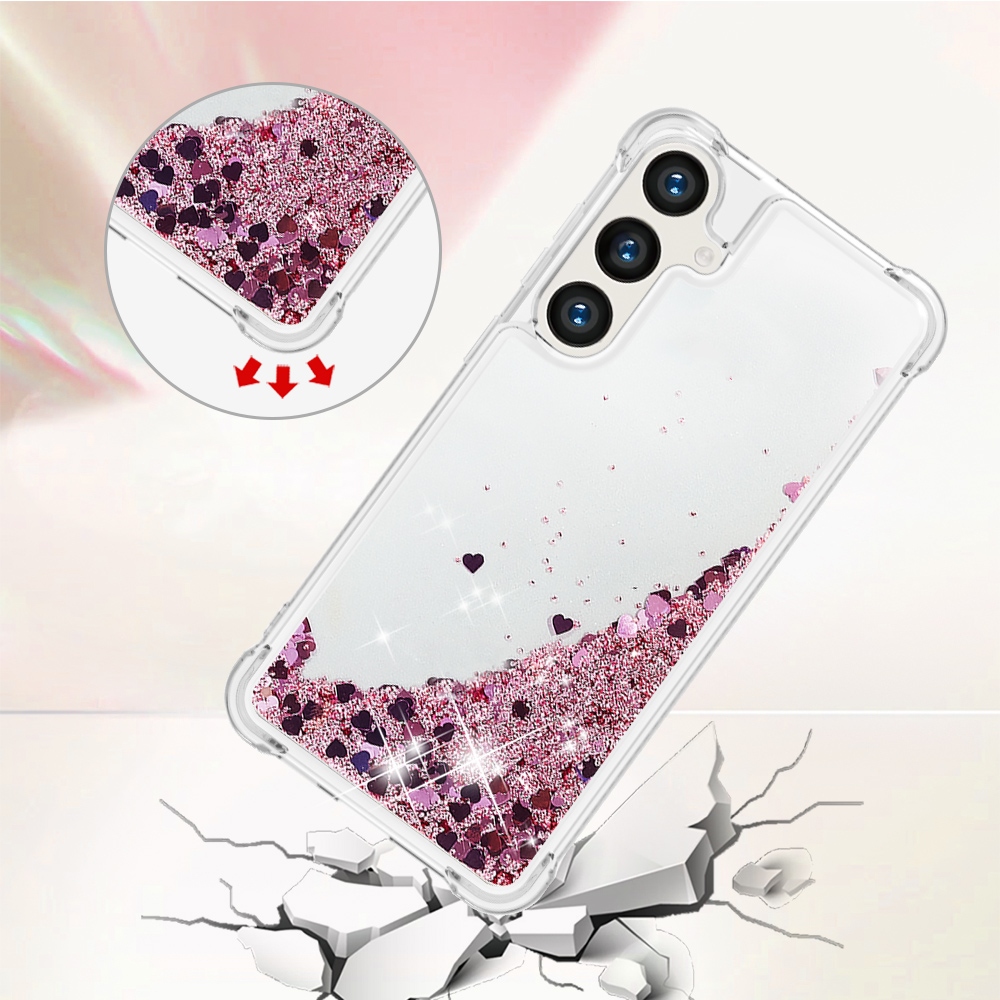 Glitteres, önthető gél tok a Samsung Galaxy S26 FE/S25 FE-hez – rózsaszín-arany/szívecskék