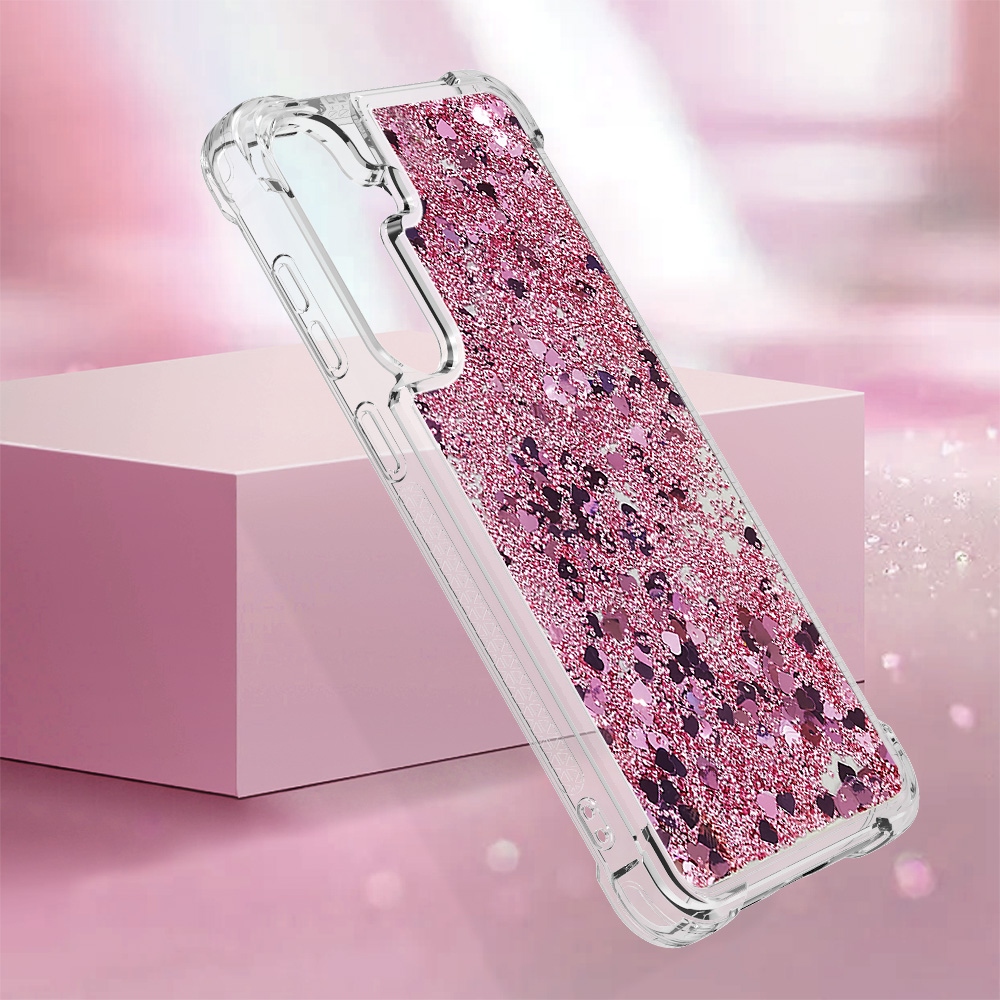 Glitteres, önthető gél tok a Samsung Galaxy S26 FE/S25 FE-hez – rózsaszín-arany/szívecskék
