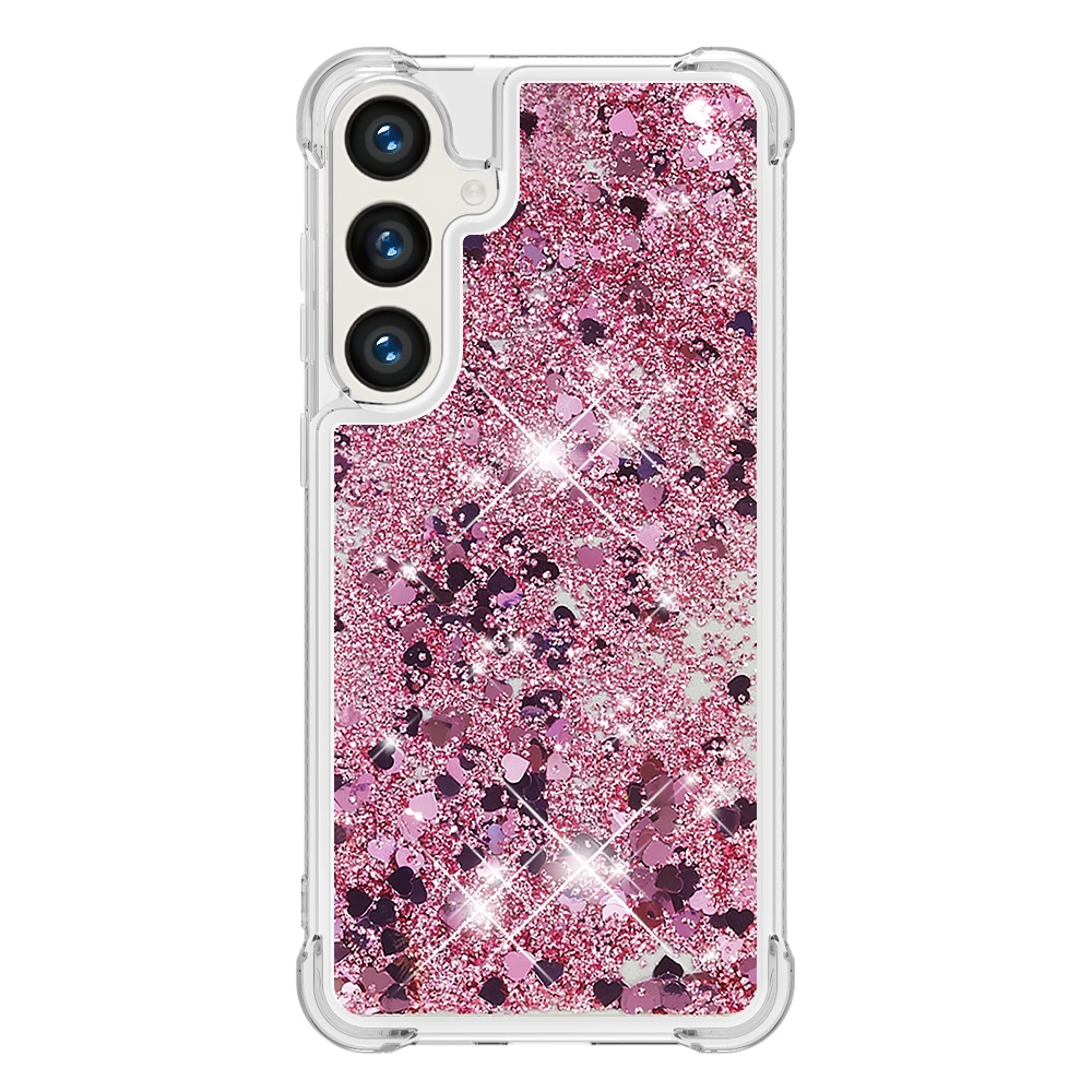 Glitteres, önthető gél tok a Samsung Galaxy S26 FE/S25 FE-hez – rózsaszín-arany/szívecskék