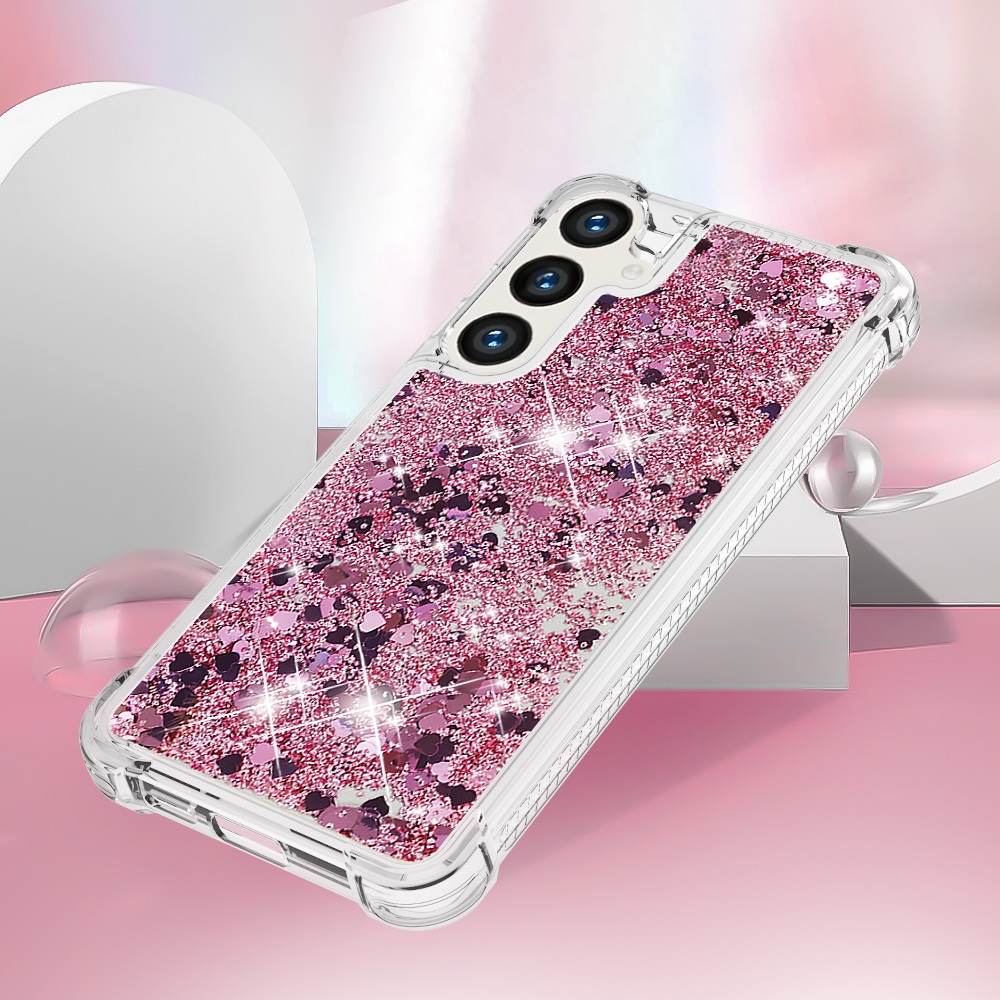 Glitteres, önthető gél tok a Samsung Galaxy S26 FE/S25 FE-hez – rózsaszín-arany/szívecskék