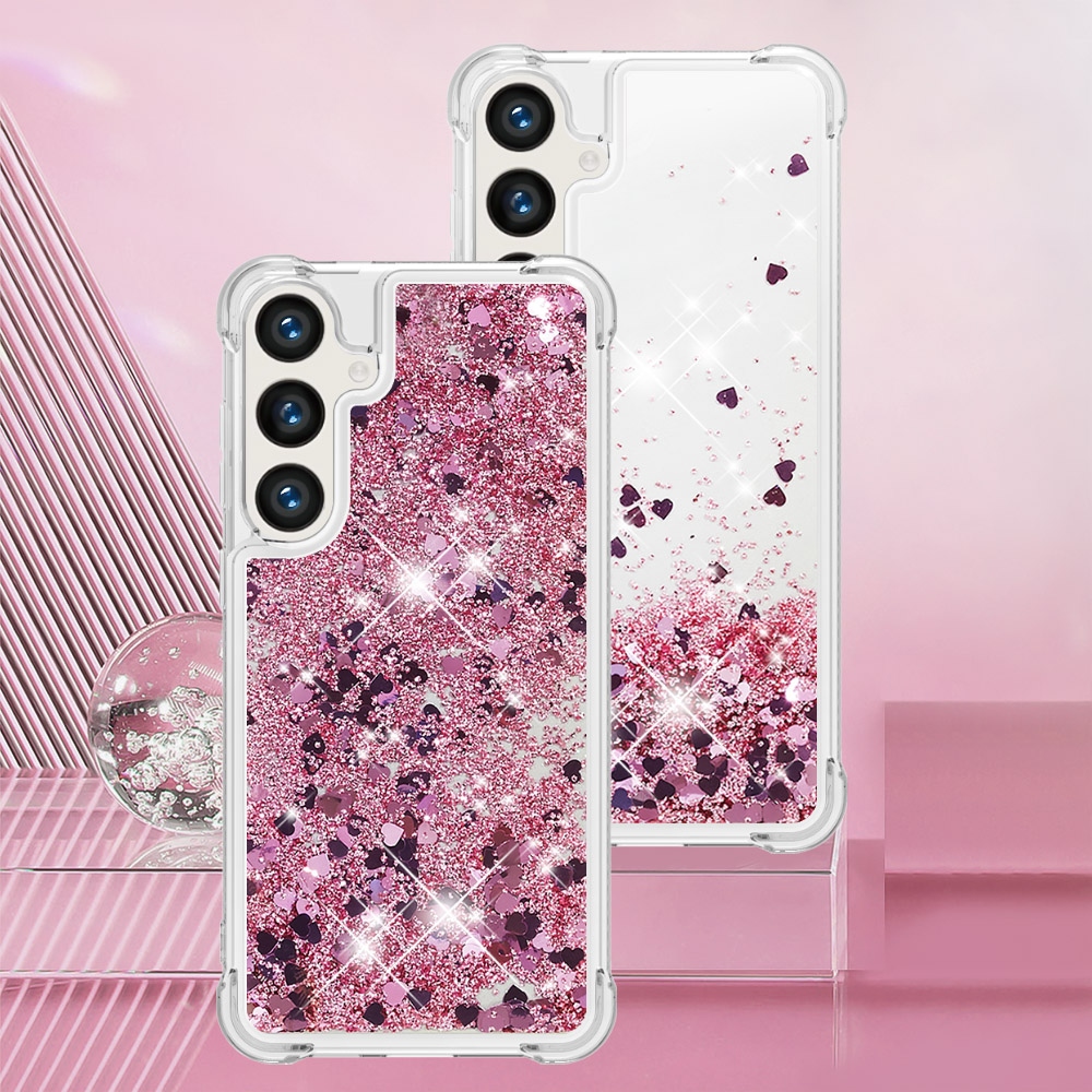 Glitteres, önthető gél tok a Samsung Galaxy S26 FE/S25 FE-hez – rózsaszín-arany/szívecskék