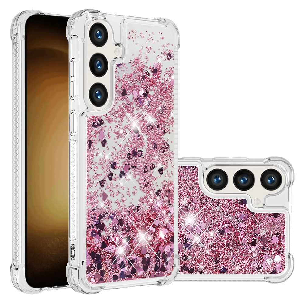 Glitteres, önthető gél tok a Samsung Galaxy S26 FE/S25 FE-hez – rózsaszín-arany/szívecskék