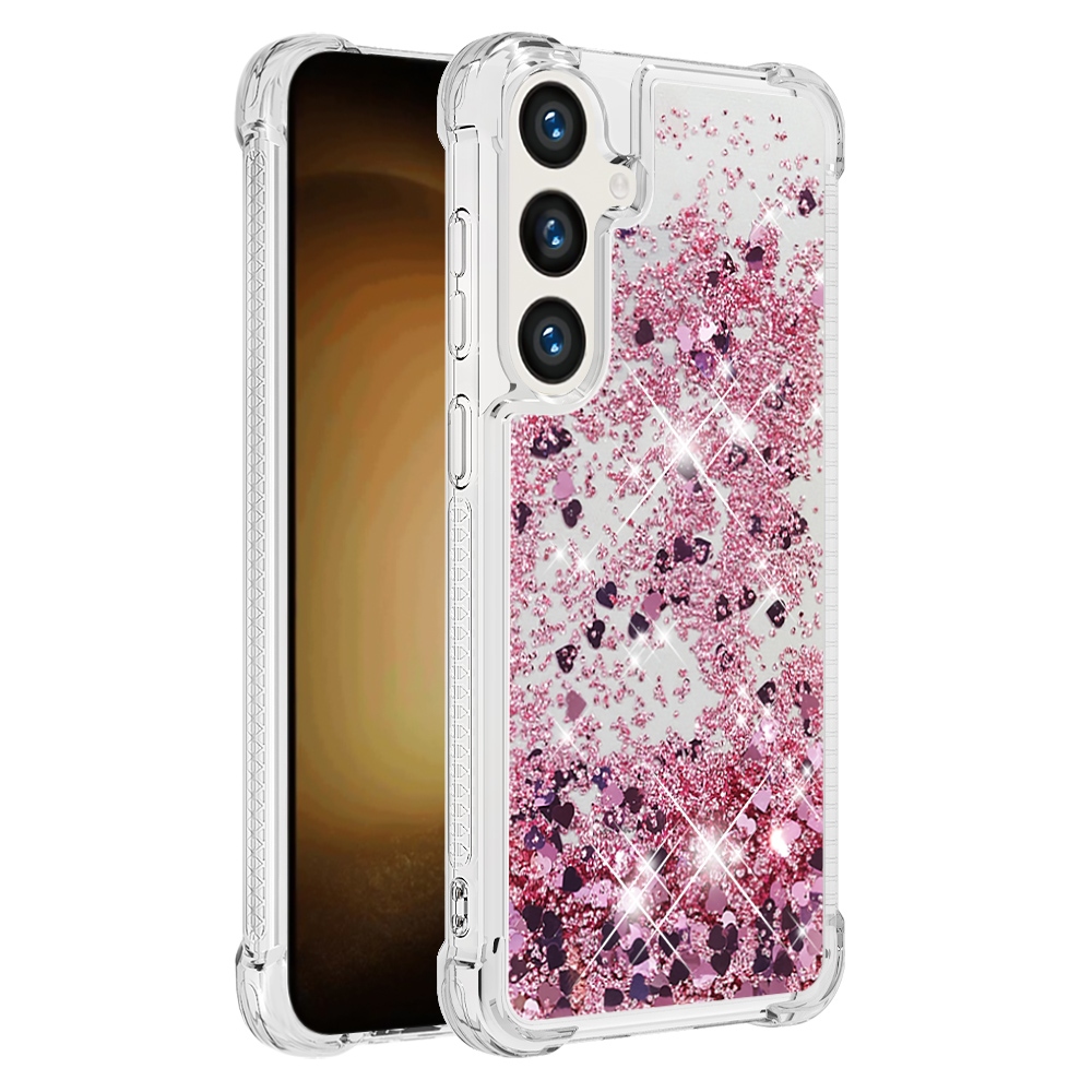 Glitteres, önthető gél tok a Samsung Galaxy S26 FE/S25 FE-hez – rózsaszín-arany/szívecskék