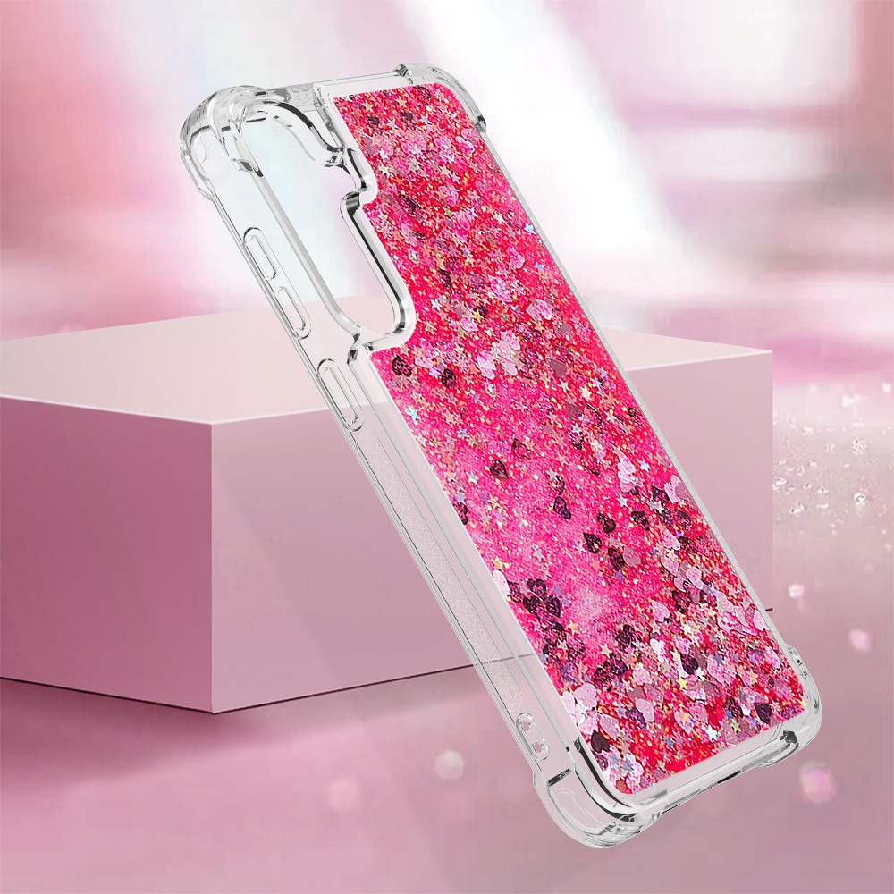 Glitteres, önthető gél tok a Samsung Galaxy S26 FE/S25 FE-hez – rózsaszín/szívecskékkel