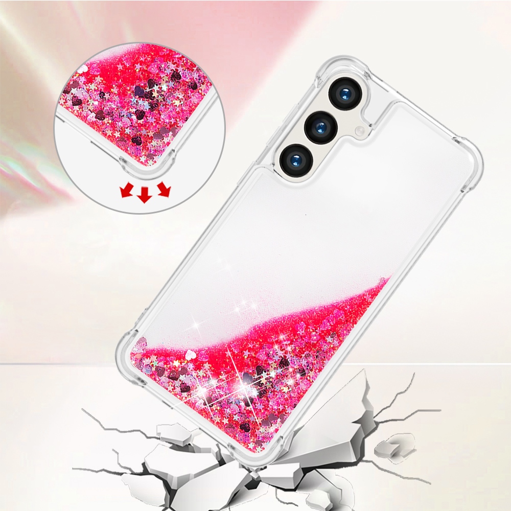Glitteres, önthető gél tok a Samsung Galaxy S26 FE/S25 FE-hez – rózsaszín/szívecskékkel