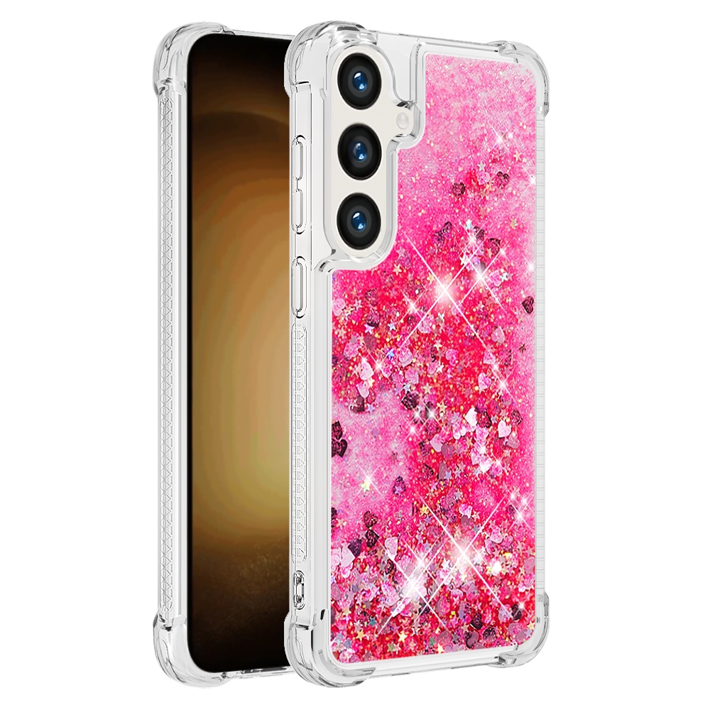 Glitteres, önthető gél tok a Samsung Galaxy S26 FE/S25 FE-hez – rózsaszín/szívecskékkel