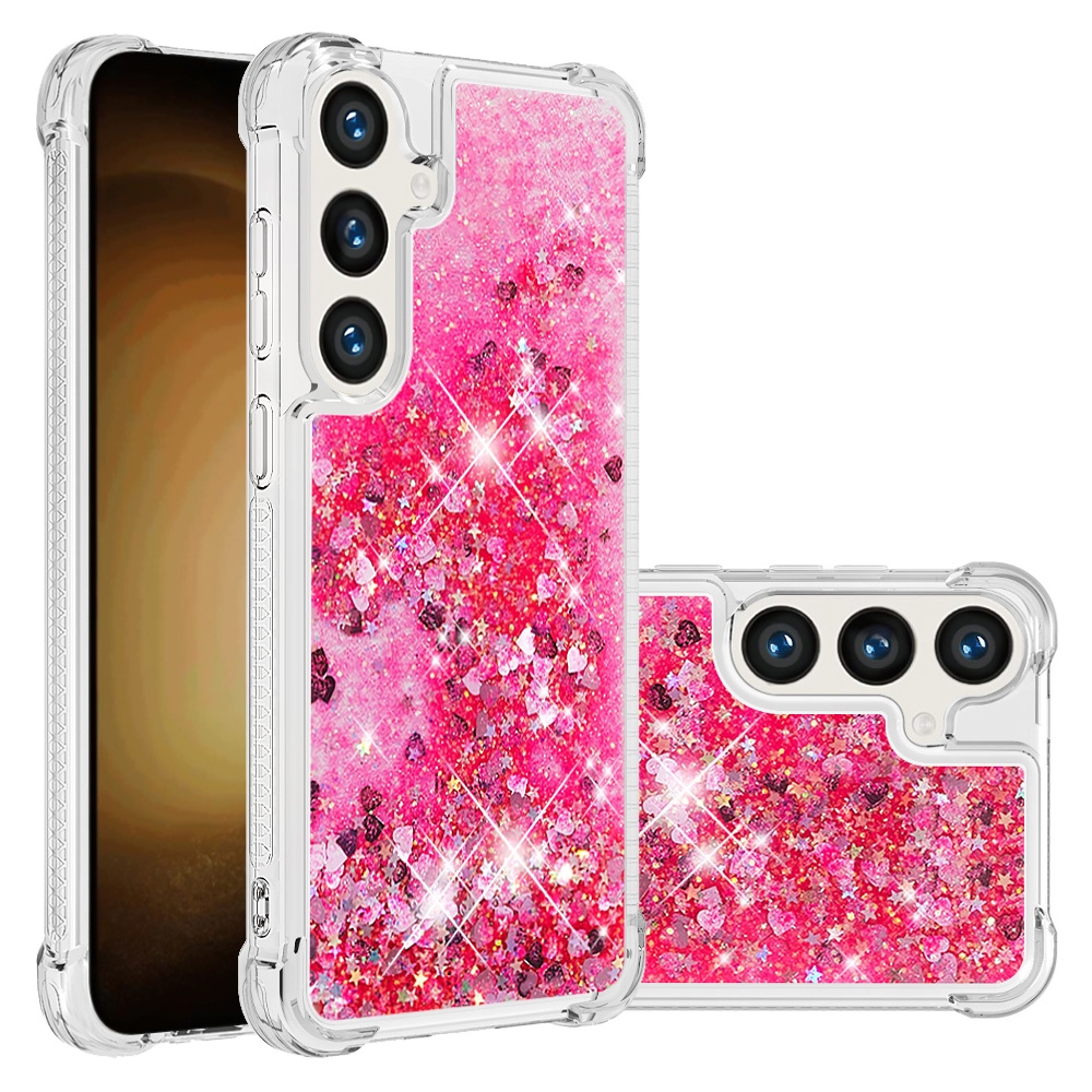 Glitteres, önthető gél tok a Samsung Galaxy S26 FE/S25 FE-hez – rózsaszín/szívecskékkel