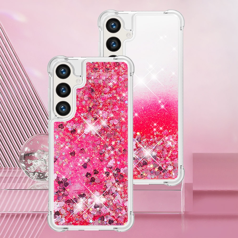 Glitteres, önthető gél tok a Samsung Galaxy S26 FE/S25 FE-hez – rózsaszín/szívecskékkel