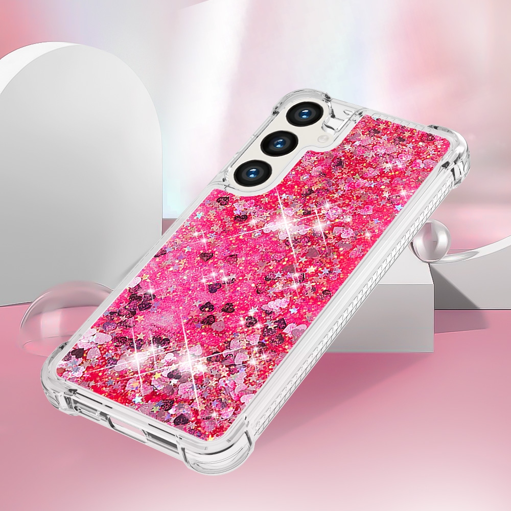 Glitteres, önthető gél tok a Samsung Galaxy S26 FE/S25 FE-hez – rózsaszín/szívecskékkel
