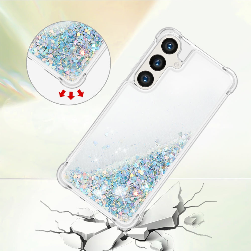 Glitteres, önthető gél tok a Samsung Galaxy S26 FE/S25 FE-hez – ezüst/szívecskék