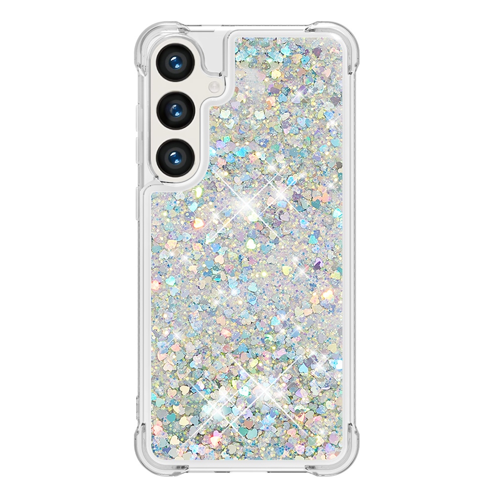 Glitteres, önthető gél tok a Samsung Galaxy S26 FE/S25 FE-hez – ezüst/szívecskék