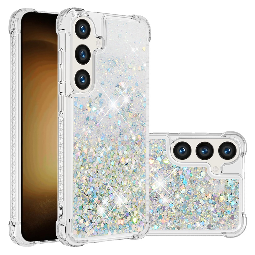 Glitteres, önthető gél tok a Samsung Galaxy S26 FE/S25 FE-hez – ezüst/szívecskék