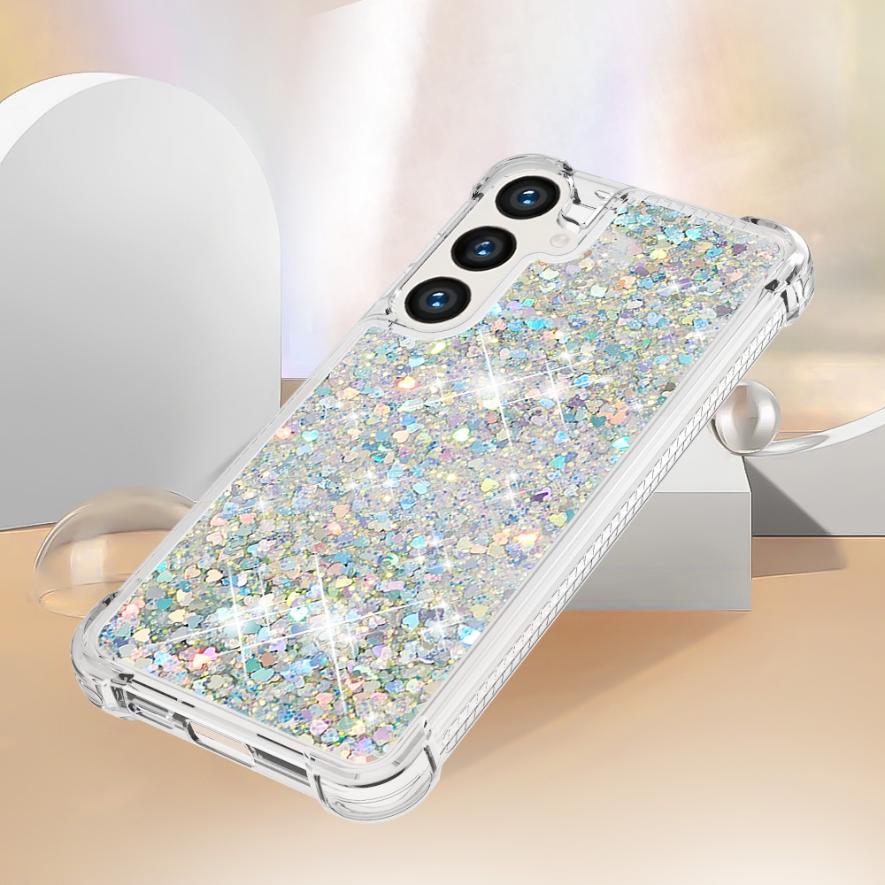 Glitteres, önthető gél tok a Samsung Galaxy S26 FE/S25 FE-hez – ezüst/szívecskék