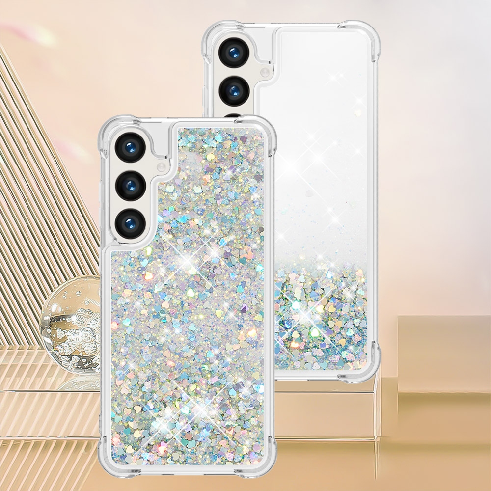 Glitteres, önthető gél tok a Samsung Galaxy S26 FE/S25 FE-hez – ezüst/szívecskék