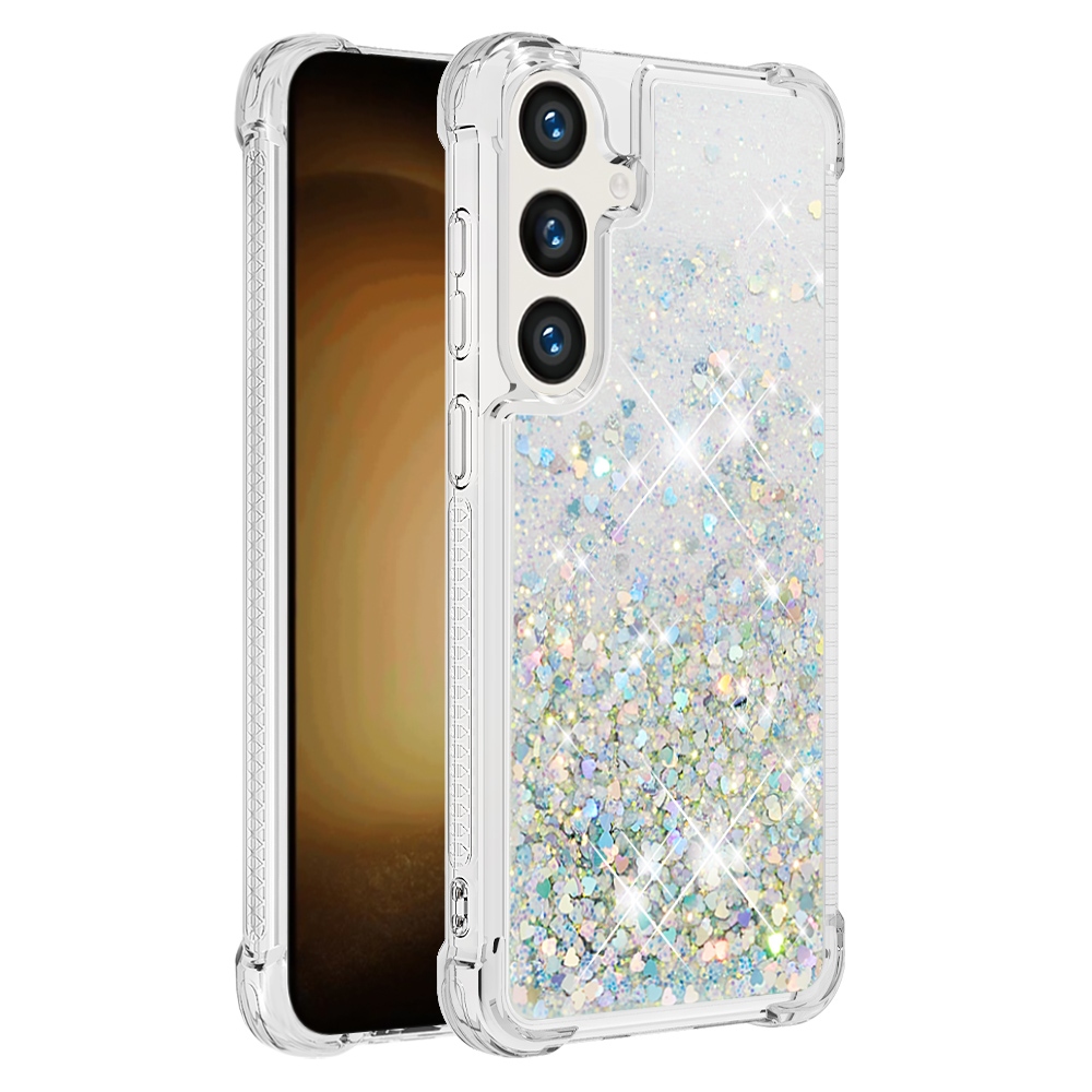 Glitteres, önthető gél tok a Samsung Galaxy S26 FE/S25 FE-hez – ezüst/szívecskék