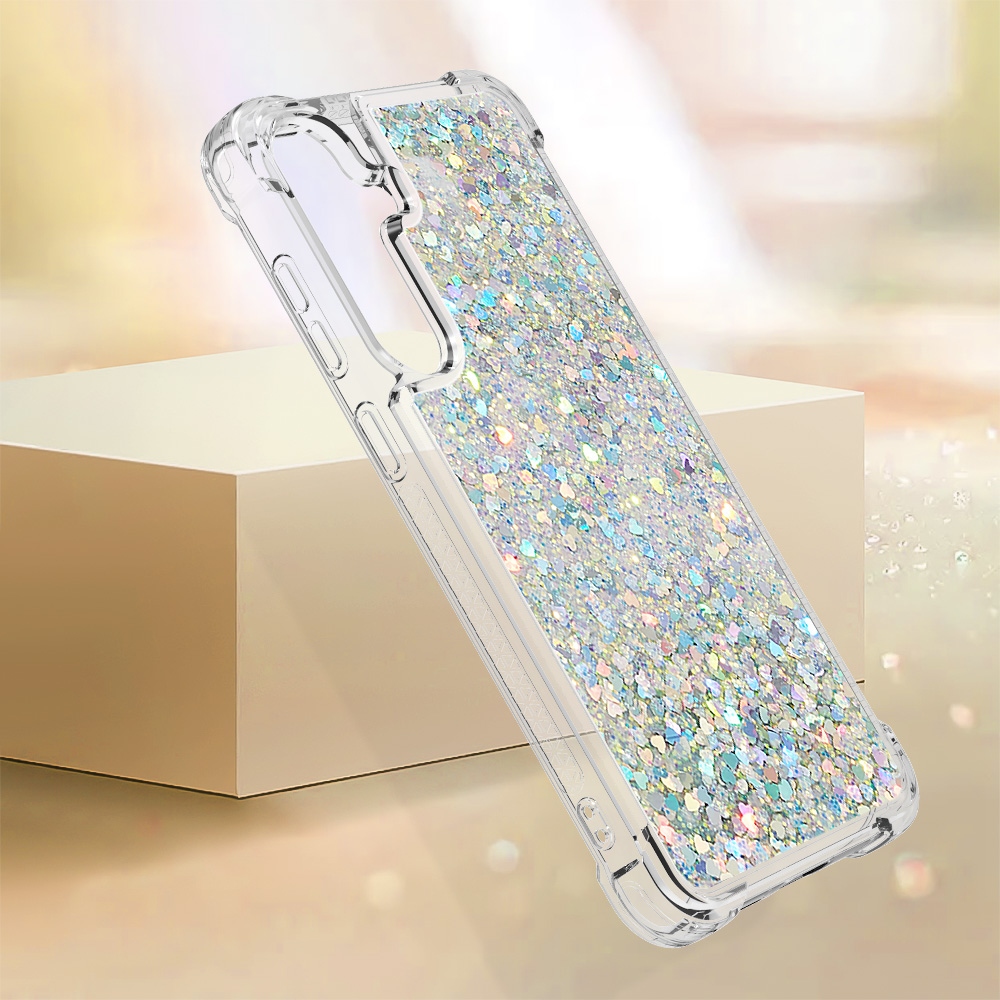 Glitteres, önthető gél tok a Samsung Galaxy S26 FE/S25 FE-hez – ezüst/szívecskék