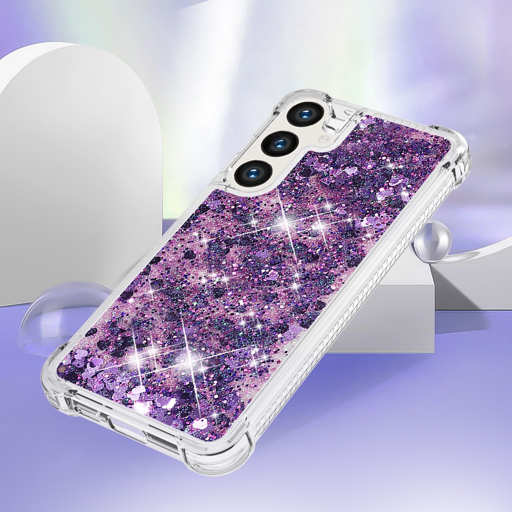 Glitteres, önthető gél tok a Samsung Galaxy S26 FE/S25 FE-hez – sötétlila/szívecskék